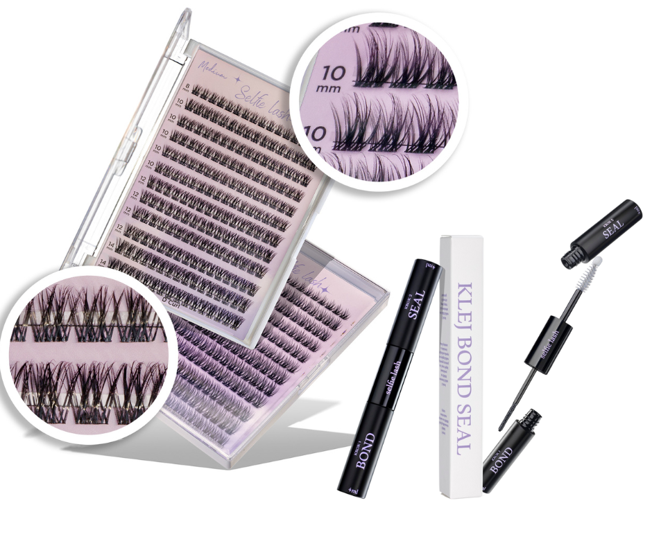 Rzęsy bondingowe 192 szt Medium PREMIUM DIY selfie lash + klej do rzęs SEAL/BOND